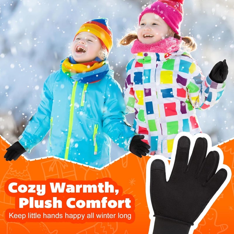 OOPOR Kid Winter Gloves with Grip - Boy Girl Wram Thermal Ski Touch Screen Bike Mittens Black 6-12 Year - Image 4